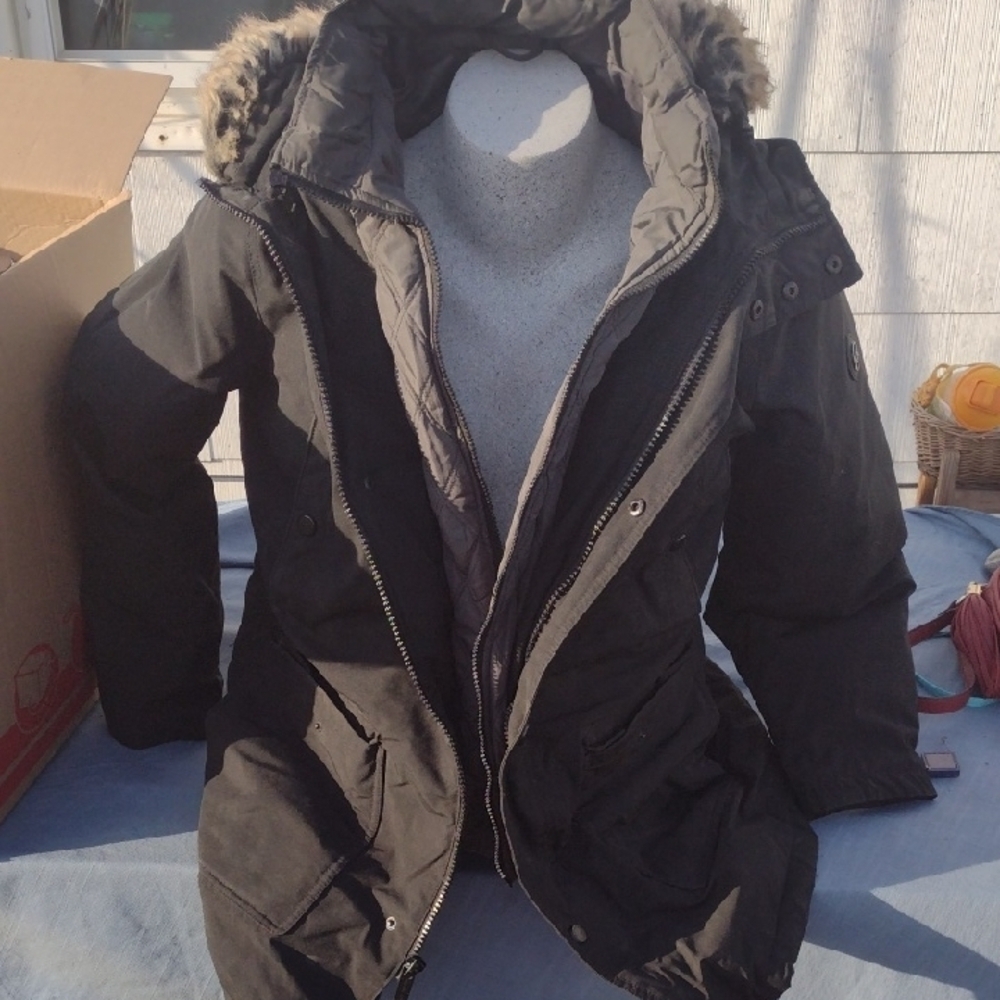 Men's Mk Black Hooded Bomber Jacket Medium